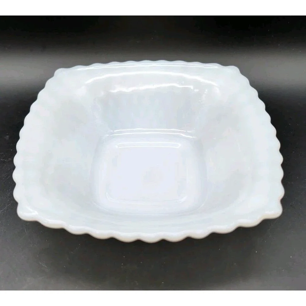 6 1/2” Fenton, Square, Vintage Diamond Pattern, Milk Glass, Candy Bowl